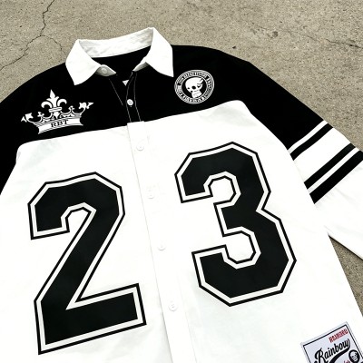 Men's Ink Printed 23 Number Baseball Shirt | Black White Contrast | Streetwear | OEM Streetwear