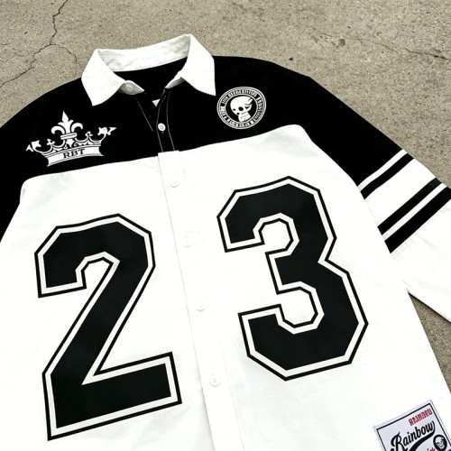 Men's Ink Printed 23 Number Baseball Shirt | Black White Contrast | Streetwear | OEM Streetwear