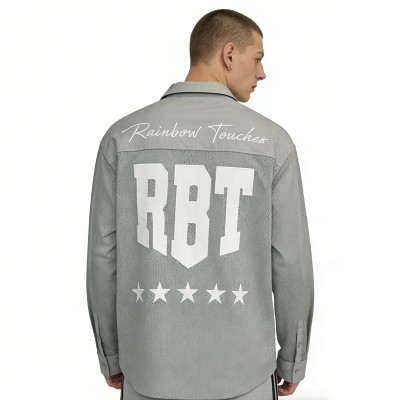 Men's Patch Embroidery Embroidery Mesh Shirt | Mesh Polyester | Streetwear | OEM Streetwear