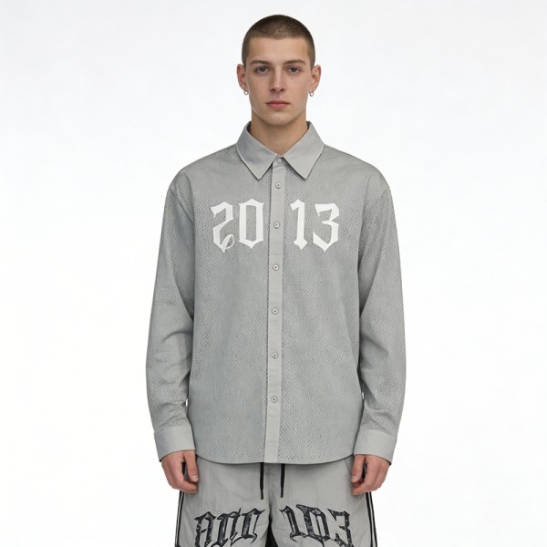 Men's Patch Embroidery Embroidery Mesh Shirt | Mesh Polyester | Streetwear | OEM Streetwear