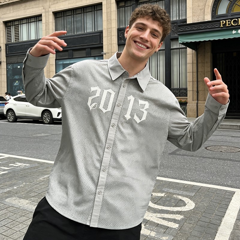 Men's Patch Embroidery Embroidery Mesh Shirt