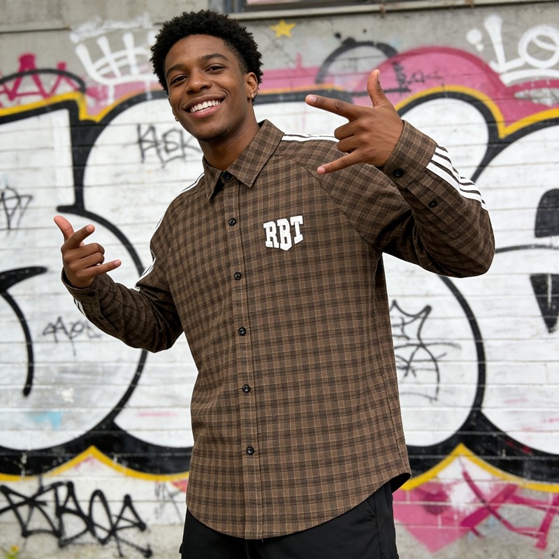 Custom Men's 3D Embroidery Plaid Shirt