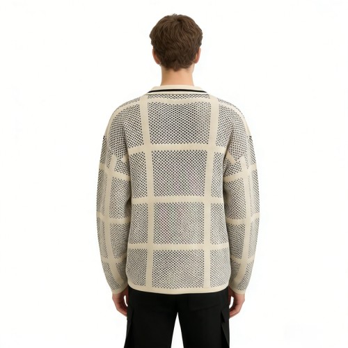 Custom Men's Knit Jacquard Grid Mesh Polo Sweater | Breathable Knit Fabric | Streetwear Manufacturer