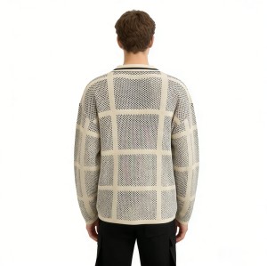 Custom Men's Knit Jacquard Grid Mesh Polo Sweater | Breathable Knit Fabric | Streetwear Manufacturer