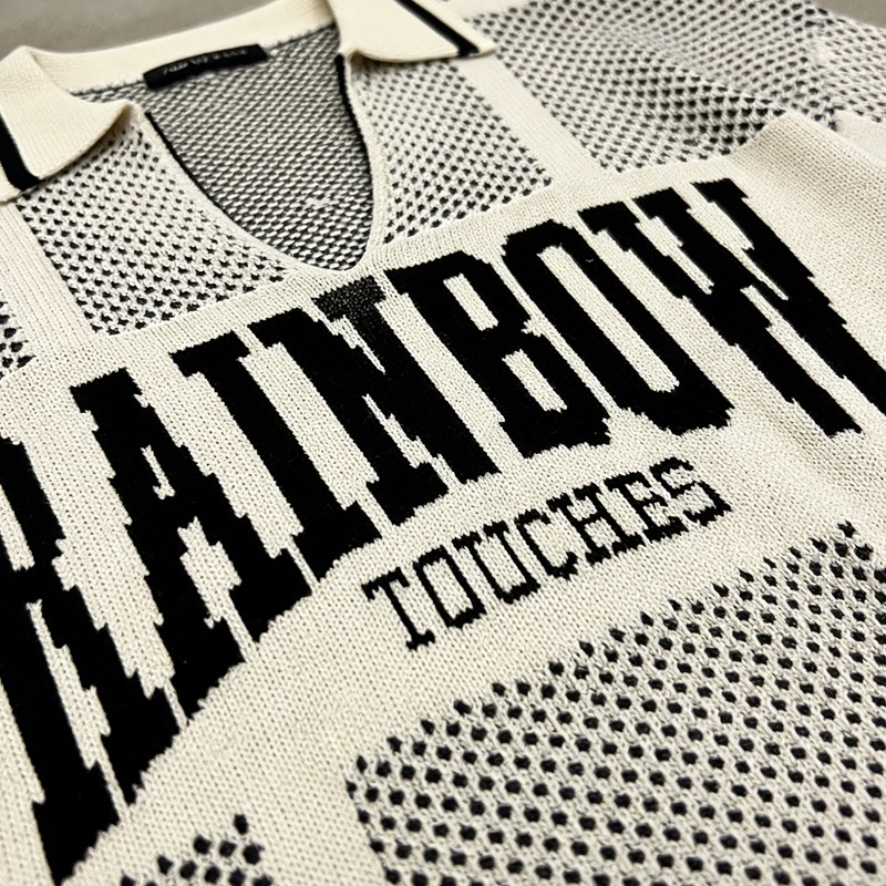 Custom Men's Knit Jacquard Grid Mesh Polo Sweater