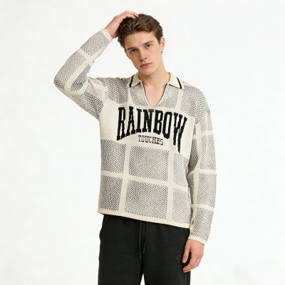 Custom Men's Knit Jacquard Grid Mesh Polo Sweater | Breathable Knit Fabric | Streetwear Manufacturer