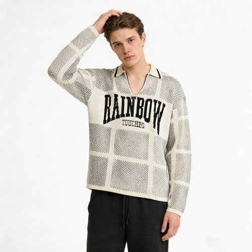 Custom Men's Knit Jacquard Grid Mesh Polo Sweater | Breathable Knit Fabric | Streetwear Manufacturer