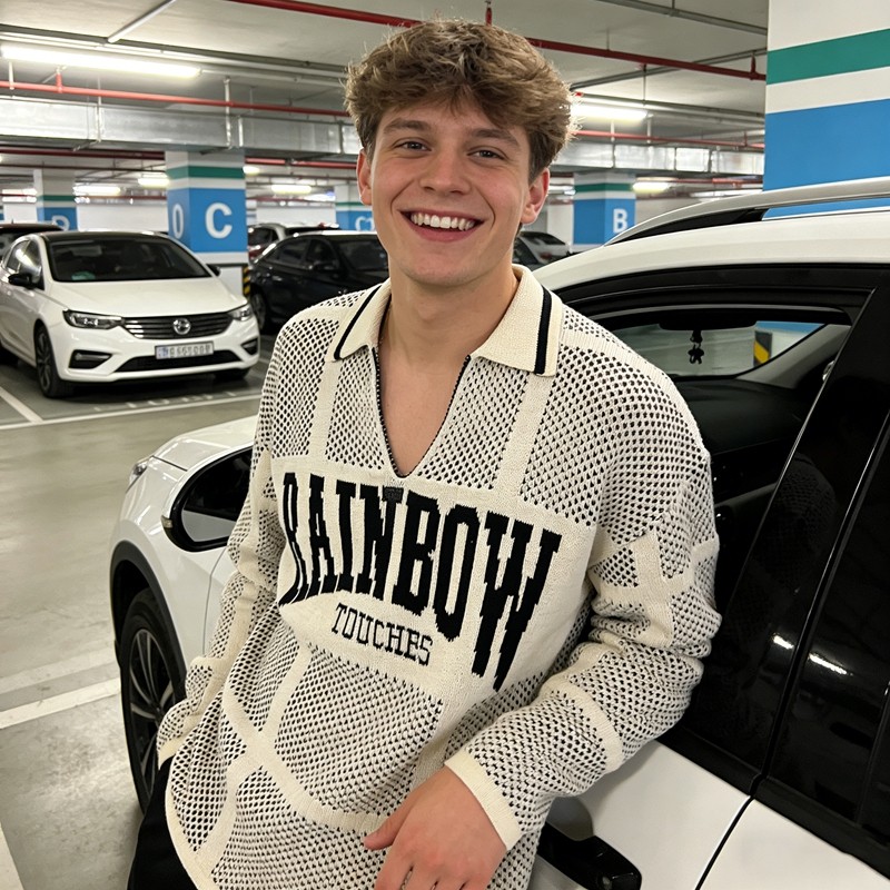 Custom Men's Knit Jacquard Grid Mesh Polo Sweater