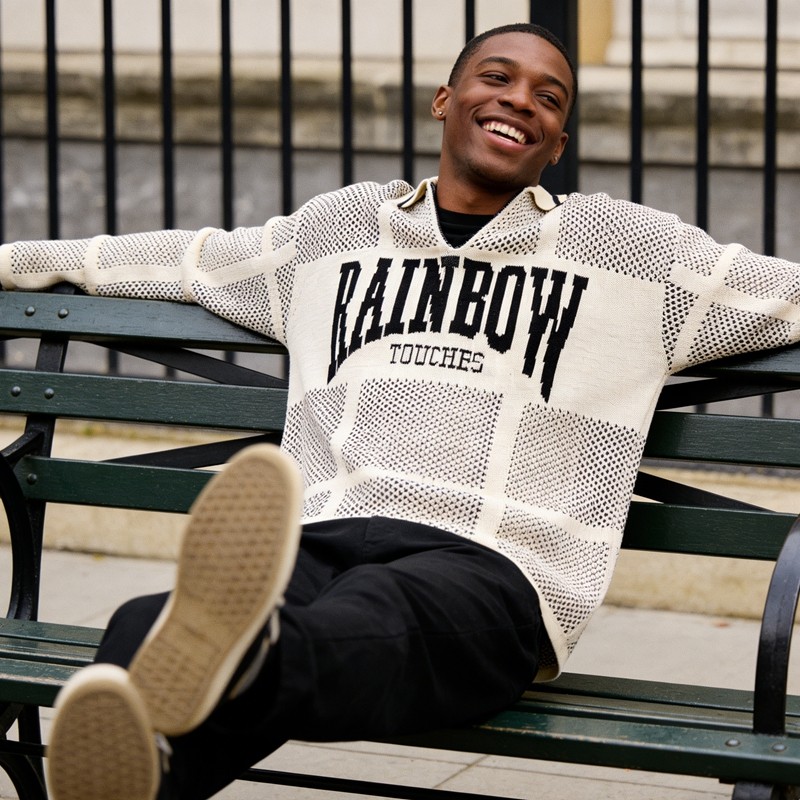 Custom Men's Knit Jacquard Grid Mesh Polo Sweater