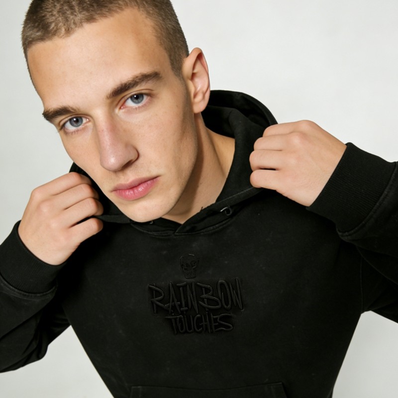 Men's Washing 3D Embroidery Skull Hoodie