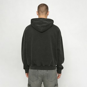 Acid Washed Appliqué Embroidery Hoodie | 100% Cotton Heavyweight | Casual Street Style | OEM Manufacturer