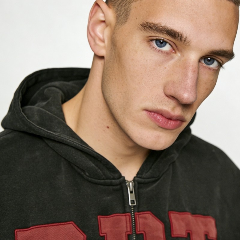 Acid Washed Appliqué Embroidery Hoodie