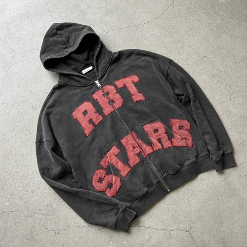 Acid Washed Appliqué Embroidery Hoodie | 100% Cotton Heavyweight | Casual Street Style | OEM Manufacturer