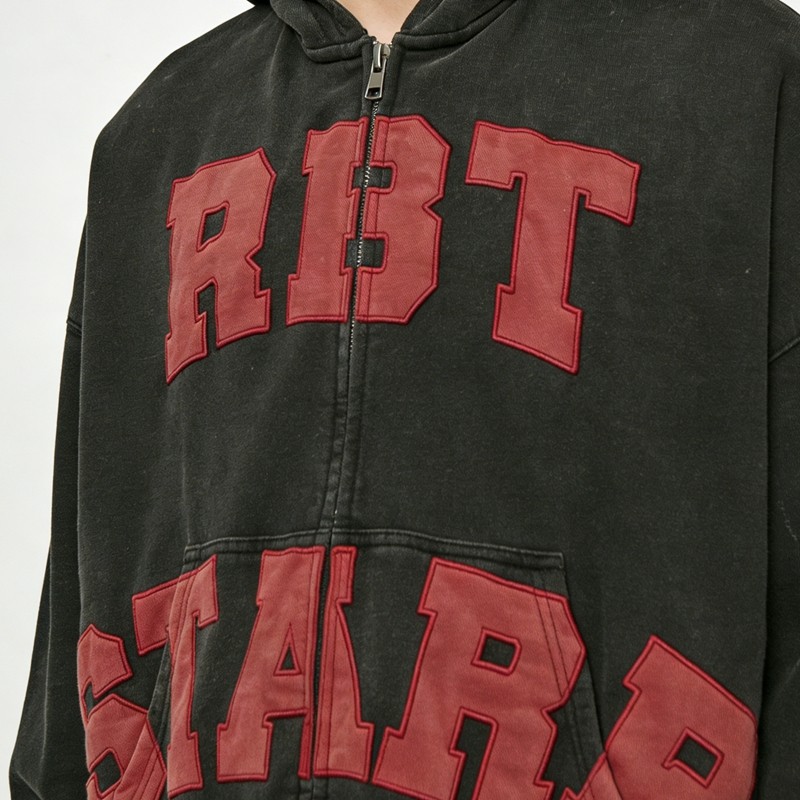 Acid Washed Appliqué Embroidery Hoodie