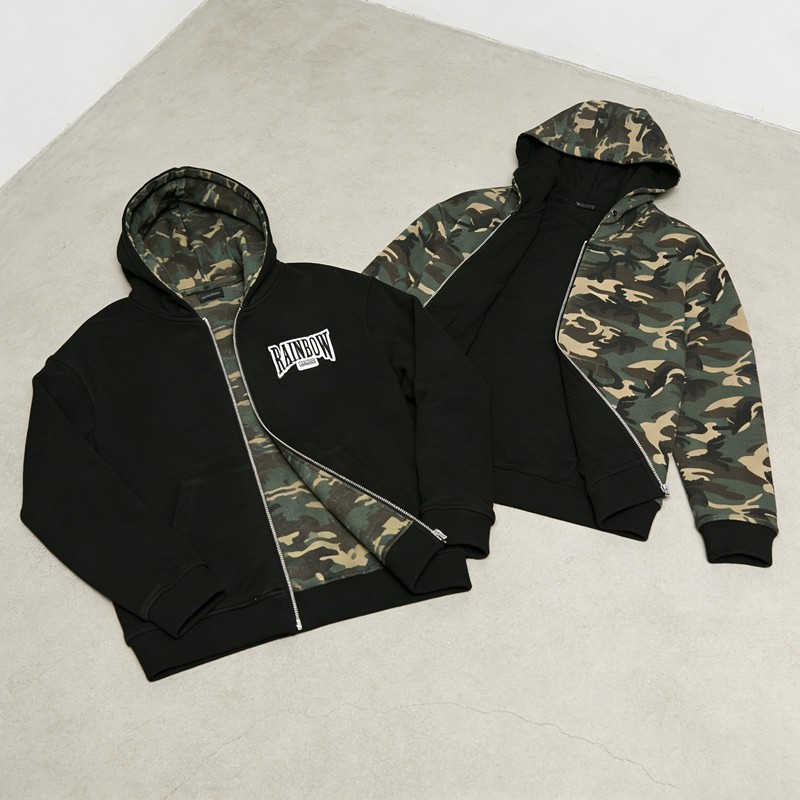 Men's Embroidered Patches Reversible Zip Hoodie