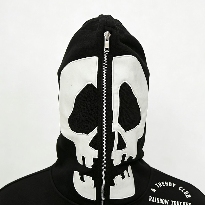 Skull Patch Embroidery Half-Zip Hoodie