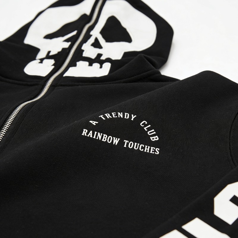 Skull Patch Embroidery Half-Zip Hoodie