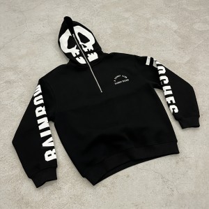 Skull Patch Embroidery Half-Zip Hoodie | Screen Print | Cotton Fleece | Custom Streetwear Manufacturer