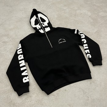 Skull Patch Embroidery Half-Zip Hoodie | Screen Print | Cotton Fleece | Custom Streetwear Manufacturer