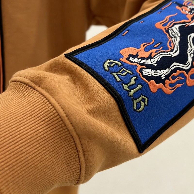 Men's Embroidered Patches Screen Print Skeleton Sweatshirt