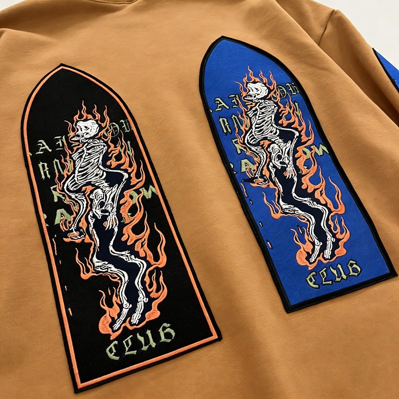 Men's Embroidered Patches Screen Print Skeleton Sweatshirt