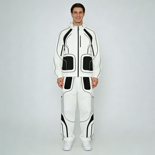 Contrast Piping Color Block Hooded Tracksuits | Water-Resistant | Nylon Blend | Streetwear and Outdoor Wear | Custom Streetwear