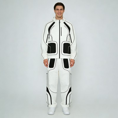 Contrast Piping Color Block Hooded Tracksuits | Water-Resistant | Nylon Blend | Streetwear and Outdoor Wear | Custom Streetwear