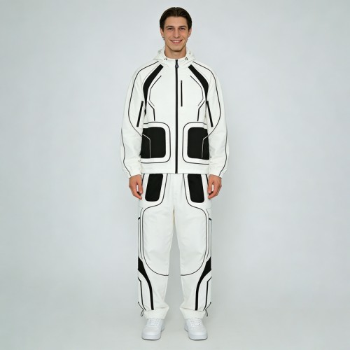 Contrast Piping Color Block Hooded Tracksuits | Water-Resistant | Nylon Blend | Streetwear and Outdoor Wear | Custom Streetwear