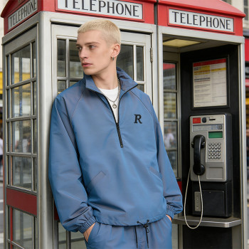 Embroidered Reflective Half-Zip Track Jacket | Water-Resistant Nylon Blend | Streetwear and Casual Wear | OEM Streetwear