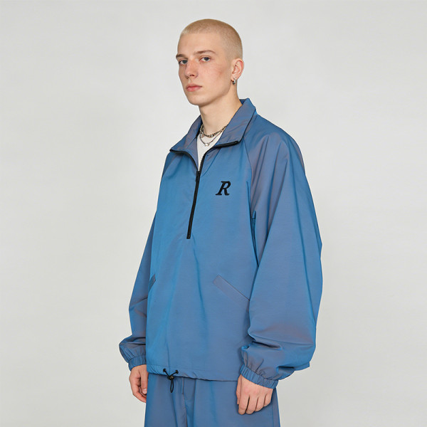 Embroidered Reflective Half-Zip Track Jacket | Water-Resistant Nylon Blend | Streetwear and Casual Wear | OEM Streetwear