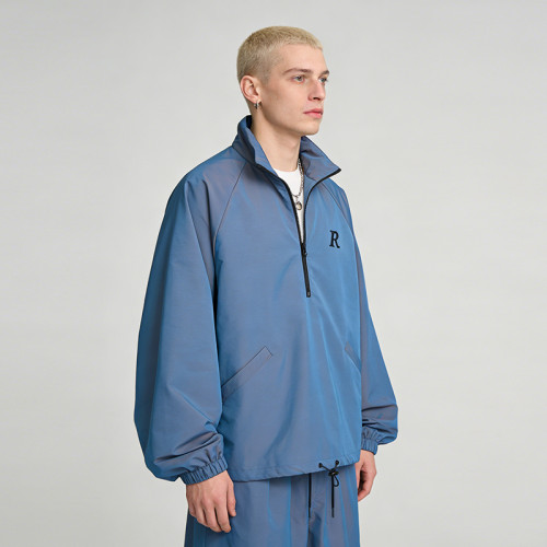 Embroidered Reflective Half-Zip Track Jacket | Water-Resistant Nylon Blend | Streetwear and Casual Wear | OEM Streetwear