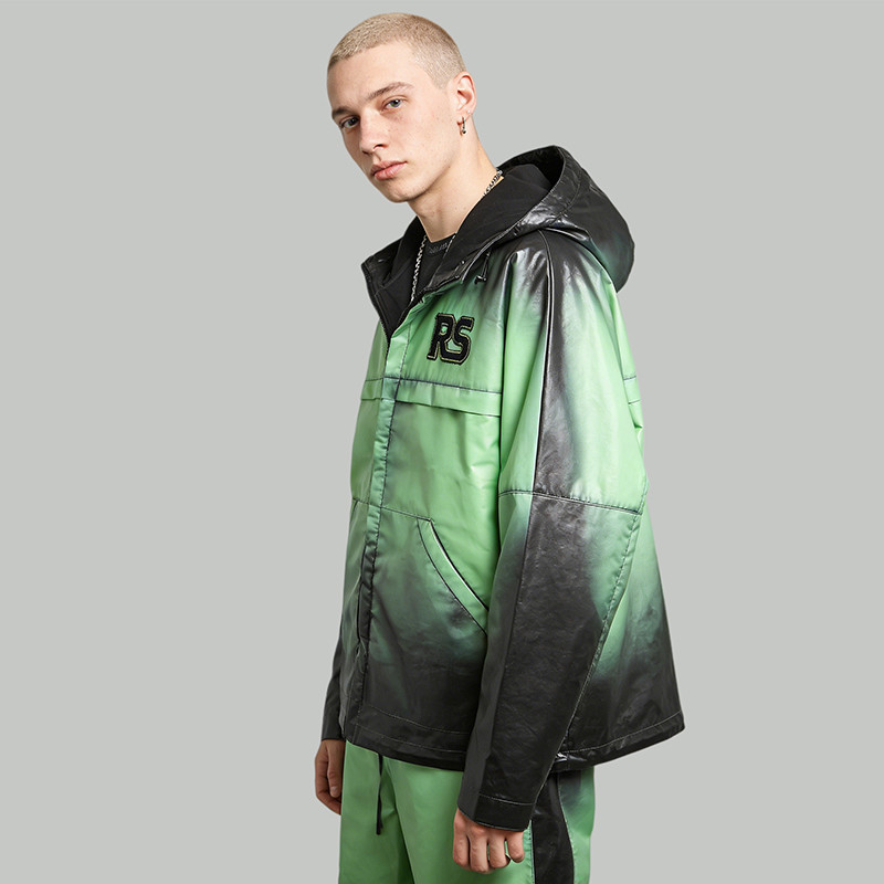 Gradient Spray Dye Embroidered Hooded Windbreaker