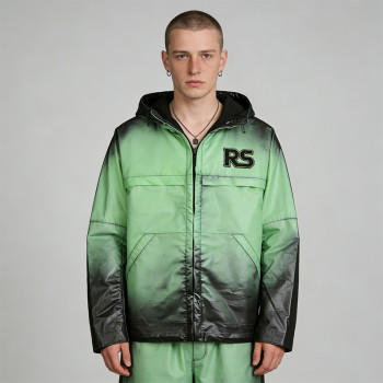 Gradient Spray Dye Embroidered Hooded Windbreaker | Waterproof Lightweight Nylon Streetwear | OEM Streetwear