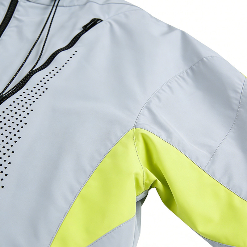 Men's Nylon Patchwork and Screen Print Hooded Jacket