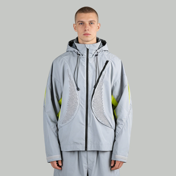 Men's Nylon Patchwork and Screen Print Hooded Jacket | Waterproof Outdoor Streetwear | OEM Streetwear