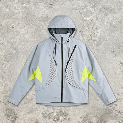 Men's Nylon Patchwork and Screen Print Hooded Jacket | Waterproof Outdoor Streetwear | OEM Streetwear