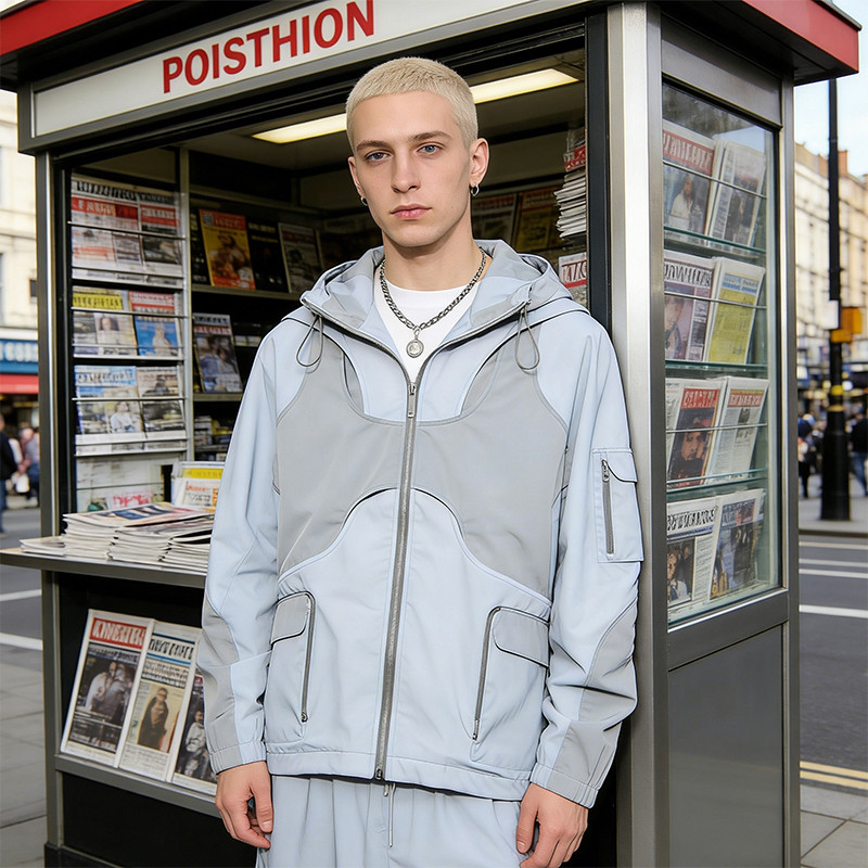 Men's Nylon Patchwork Hooded Jacket