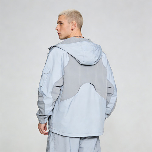 Men's Nylon Patchwork Hooded Jacket | Multi-Pocket Streetwear Outdoor | OEM Streetwear