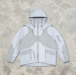 Men's Nylon Patchwork Hooded Jacket | Multi-Pocket Streetwear Outdoor | OEM Streetwear