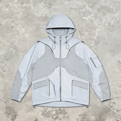 Men's Nylon Patchwork Hooded Jacket | Multi-Pocket Streetwear Outdoor | OEM Streetwear