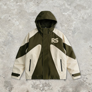Men's Color Block Patchwork Nylon Jacket | Screen Print | Hooded Windbreaker Outdoor Streetwear | OEM Streetwear