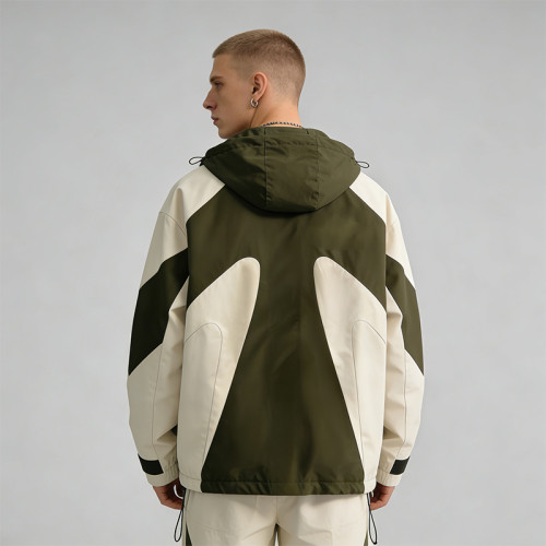 Men's Color Block Patchwork Nylon Jacket | Screen Print | Hooded Windbreaker Outdoor Streetwear | OEM Streetwear