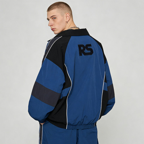 Men's Nylon Patchwork and Embroidered Collar Jacket | Retro Streetwear | Custom Streetwear Manufacturer