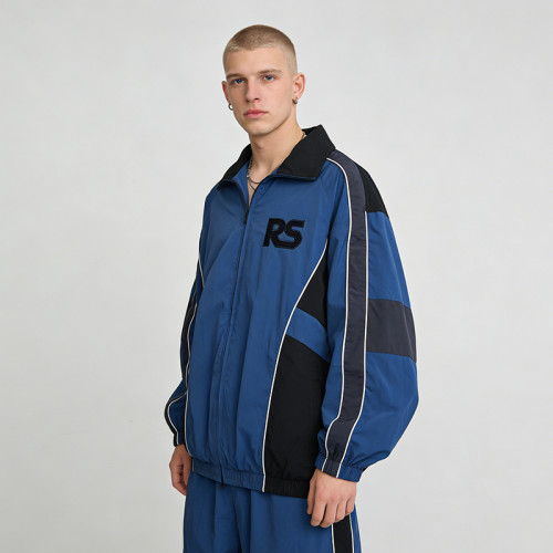 Men's Nylon Patchwork and Embroidered Collar Jacket | Retro Streetwear | Custom Streetwear Manufacturer