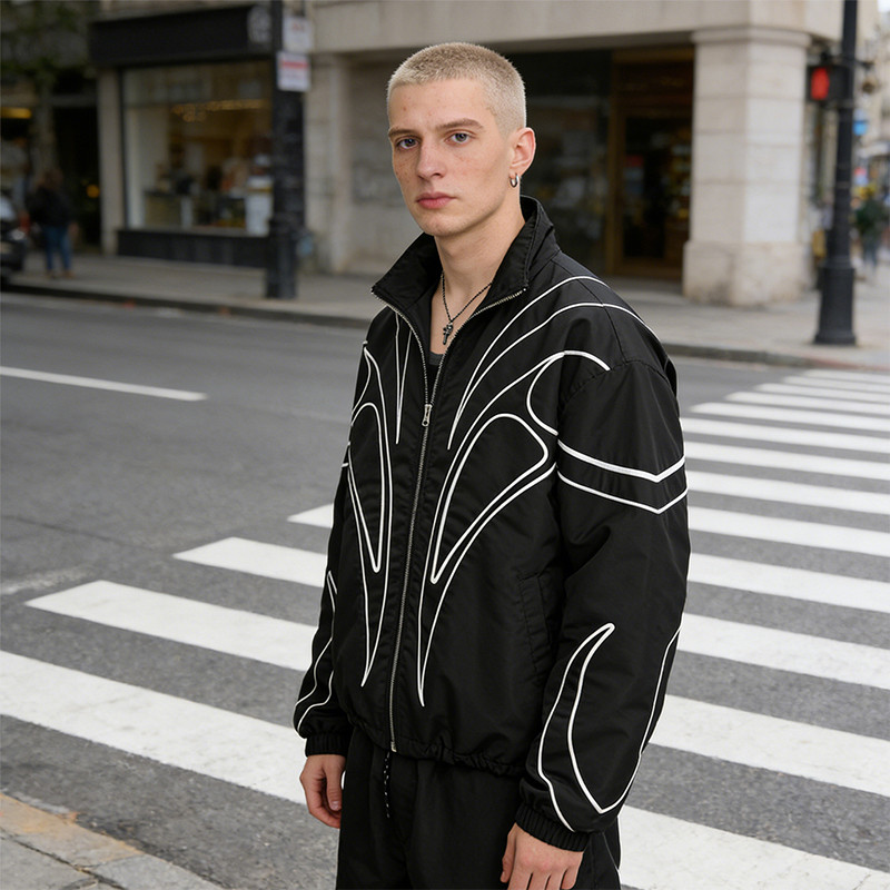 Men's Nylon Embroidered Stand Collar Jacket