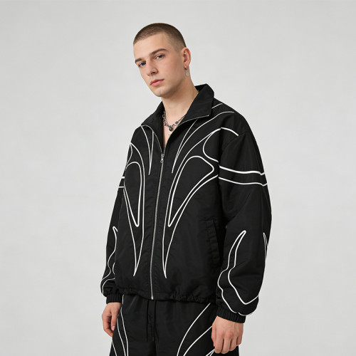 Men's Nylon Embroidered Stand Collar Jacket | Waterproof Streetwear | Custom Streetwear Manufacturer