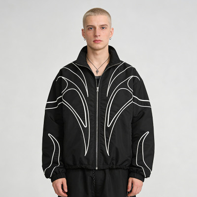 Men's Nylon Embroidered Stand Collar Jacket | Waterproof Streetwear | Custom Streetwear Manufacturer