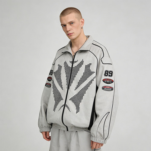 Men's Nylon Screen Print and Applique Embroidered Racing Jacket | Lightweight Streetwear | OEM Streetwear