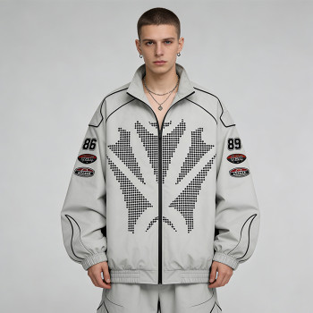 Men's Nylon Screen Print and Applique Embroidered Racing Jacket | Lightweight Streetwear | OEM Streetwear
