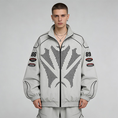 Men's Nylon Screen Print and Applique Embroidered Racing Jacket | Lightweight Streetwear | OEM Streetwear